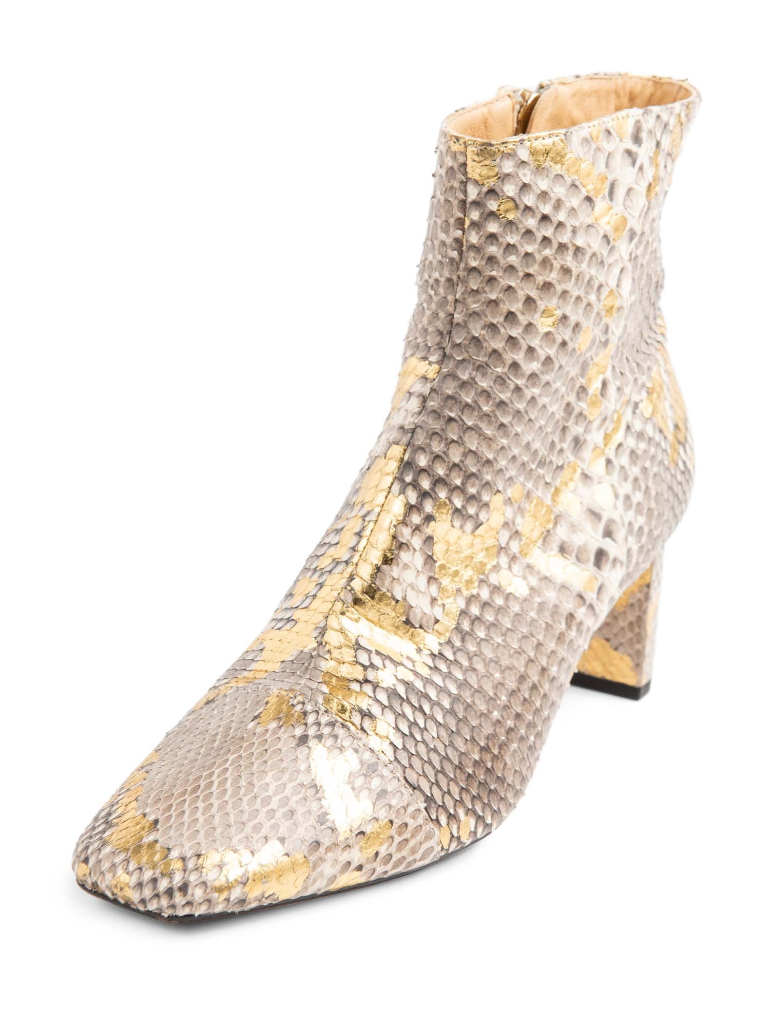Alexandre Birman Snakeskin Block Heel Boots Beige Gold-designer resale