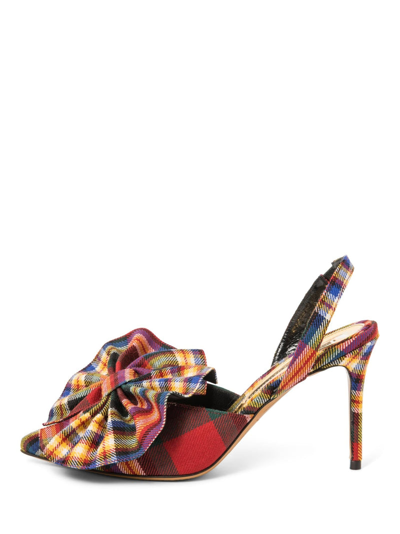 Alexandre Vauthier Canvas Plaid Large Bow Sling Back Heels Multicolor-designer resale