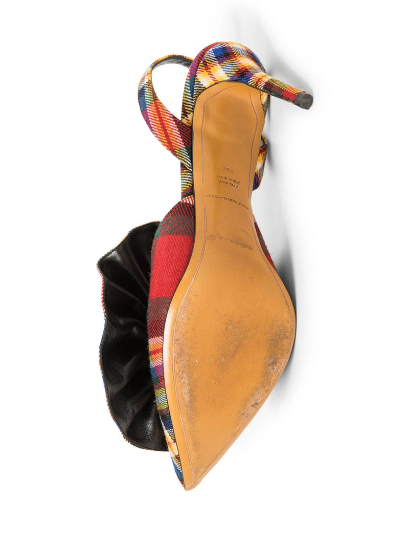 Alexandre Vauthier Canvas Plaid Large Bow Sling Back Heels Multicolor-designer resale