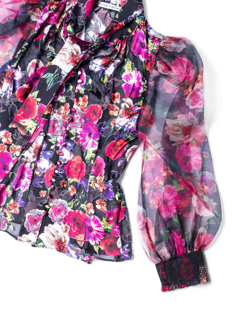 Alice Olivia Silk Floral Bow Tie Blouse Multicolor-designer resale