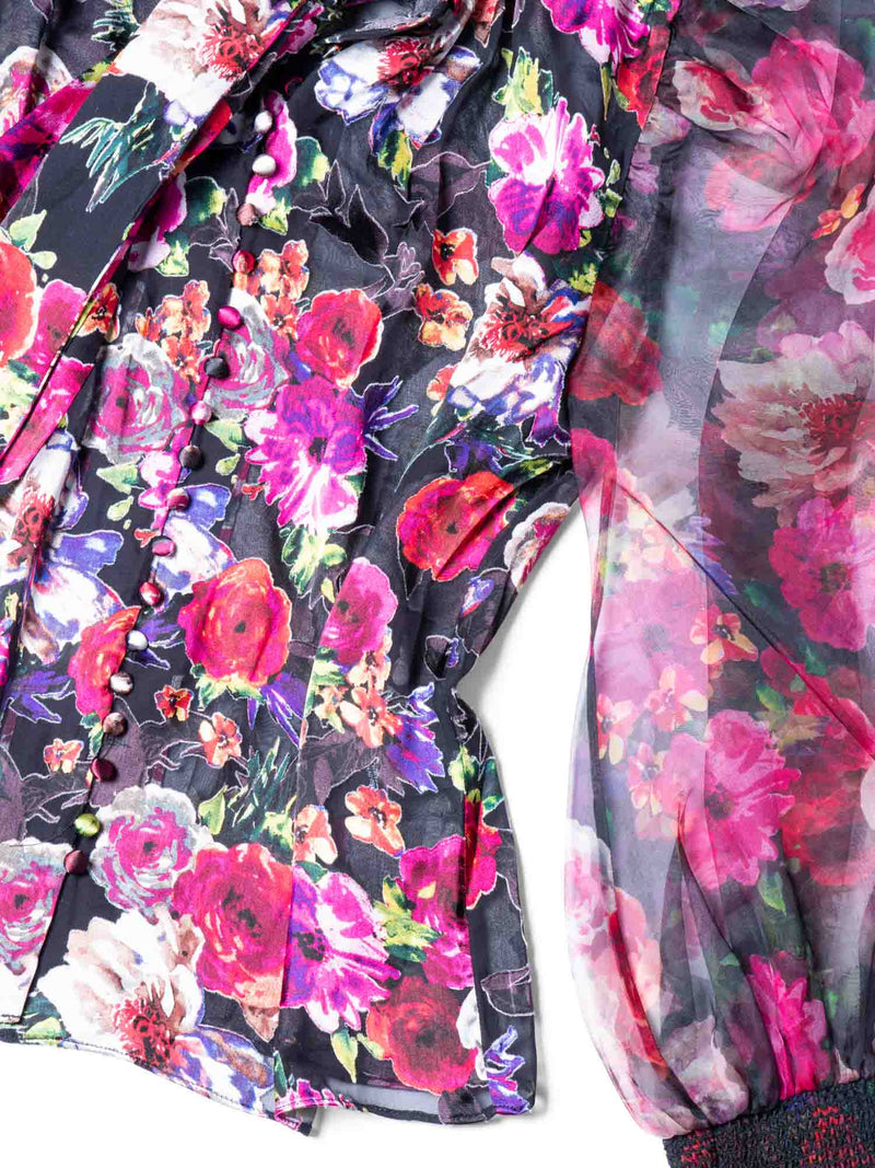 Alice Olivia Silk Floral Bow Tie Blouse Multicolor-designer resale