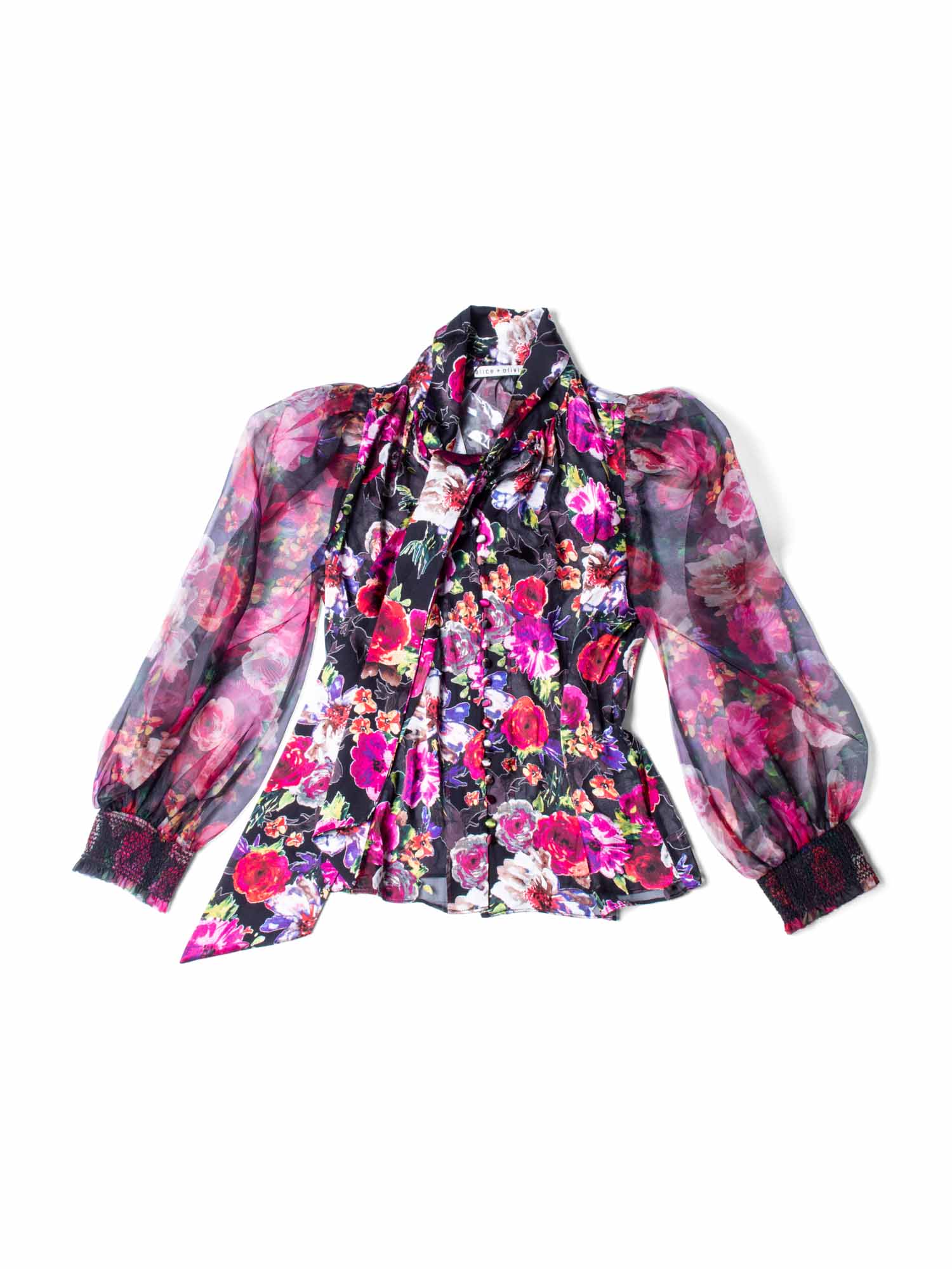 Alice Olivia Silk Floral Bow Tie Blouse Multicolor-designer resale