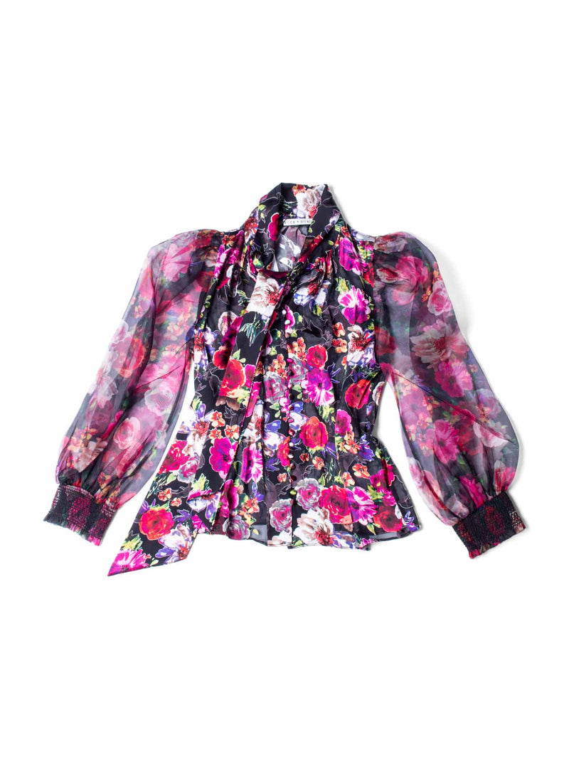 Alice Olivia Silk Floral Bow Tie Blouse Multicolor-designer resale