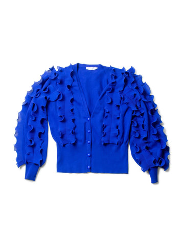 Anne Fontaine Knit Ruffle Cardigan Royal Blue-designer resale