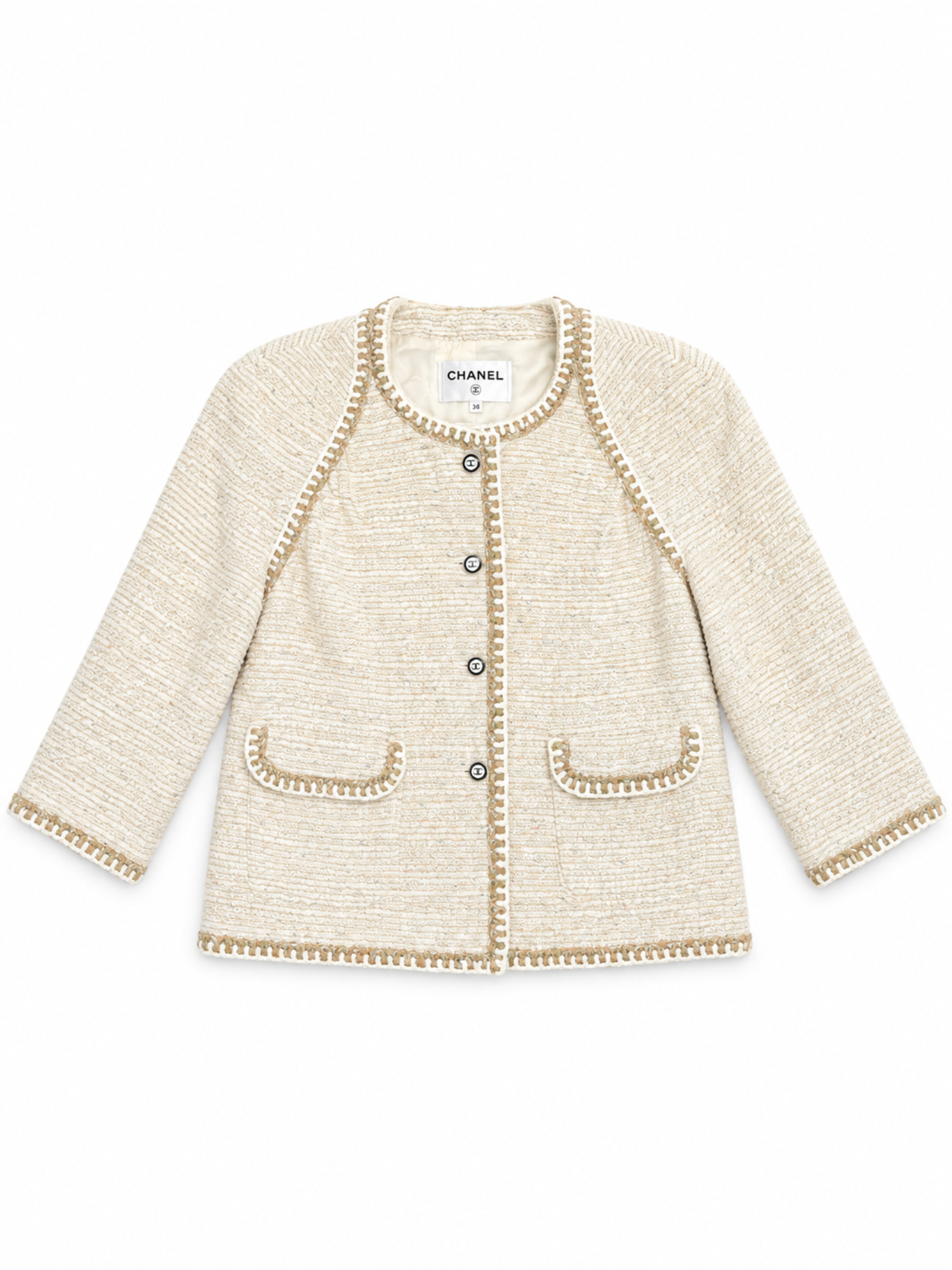 CHANEL CC Logo Fantasy Tweed Jacket Cream