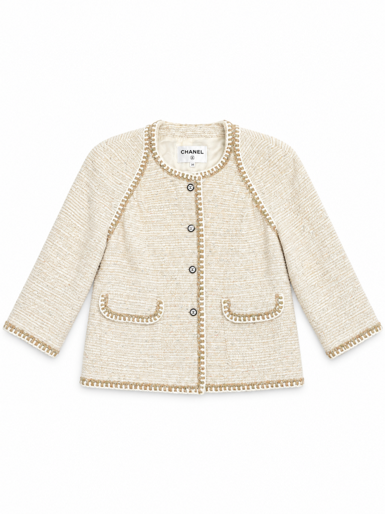 CHANEL CC Logo Fantasy Tweed Jacket Cream