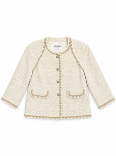 CHANEL CC Logo Fantasy Tweed Jacket Cream