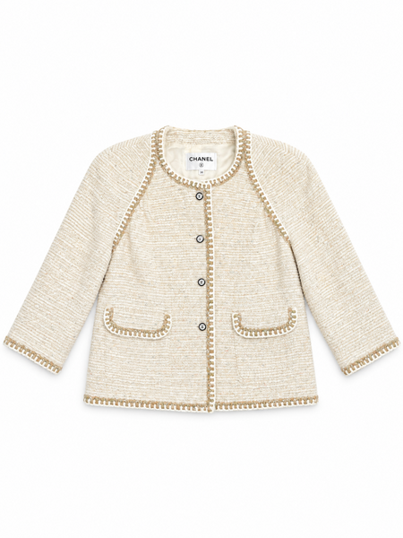 CHANEL CC Logo Fantasy Tweed Jacket Cream