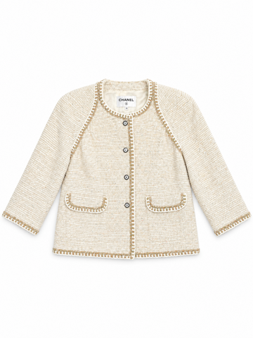 CHANEL CC Logo Fantasy Tweed Jacket Cream