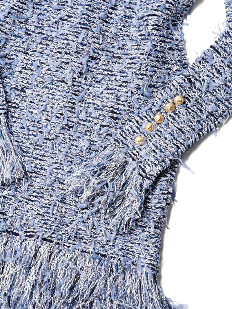 Balmain Fringe Tweed Mini Dress Blue Balmain Fringe Tweed Mini Dress Blue