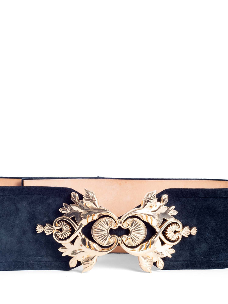 Balmain Suede Gold Tone Buckle Belt Black-designer resale