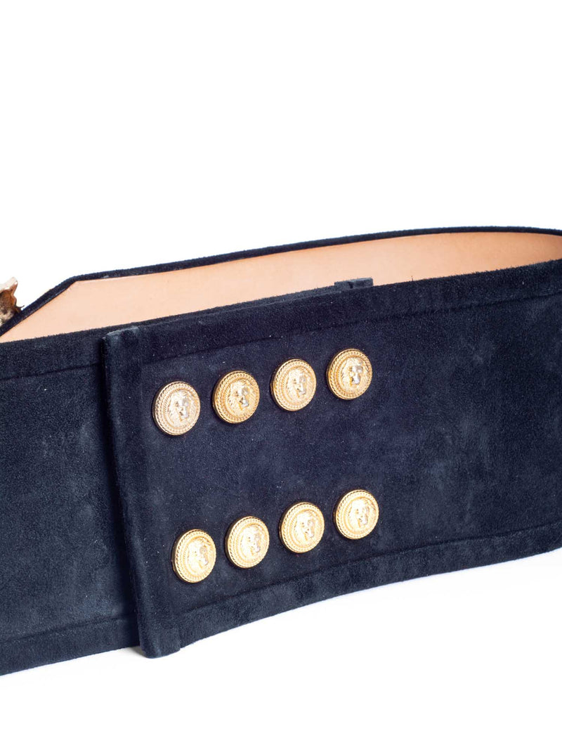 Balmain Suede Gold Tone Buckle Belt Black-designer resale