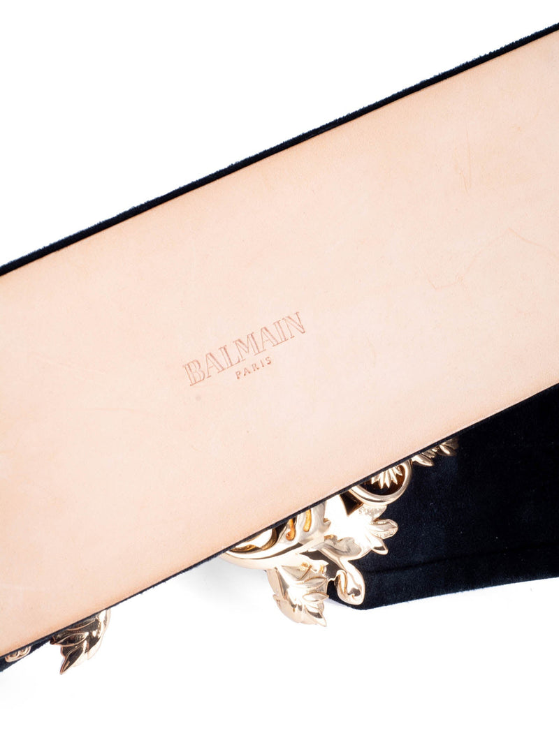 Balmain Suede Gold Tone Buckle Belt Black-designer resale