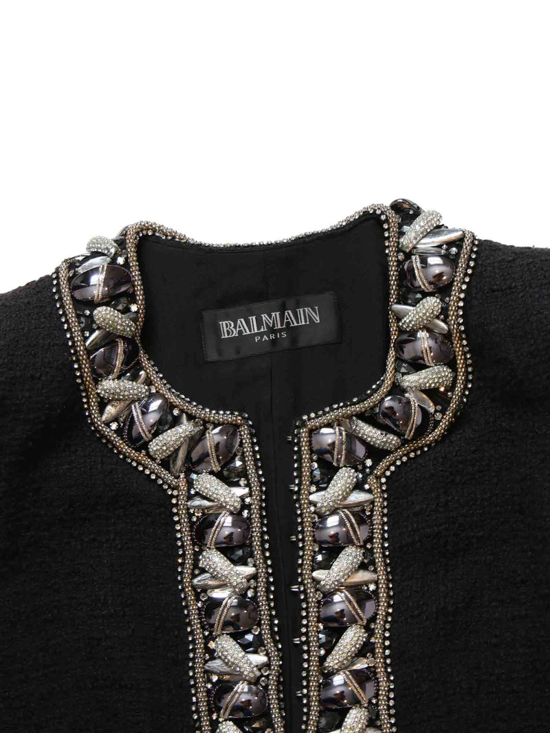 Balmain Tweed Rhinestone Embellished Jacket Black-designer resale