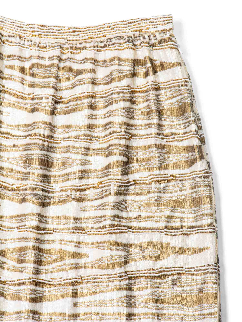 Bill Blass Sequin Hand Made Midi Skirt Gold-designer resale