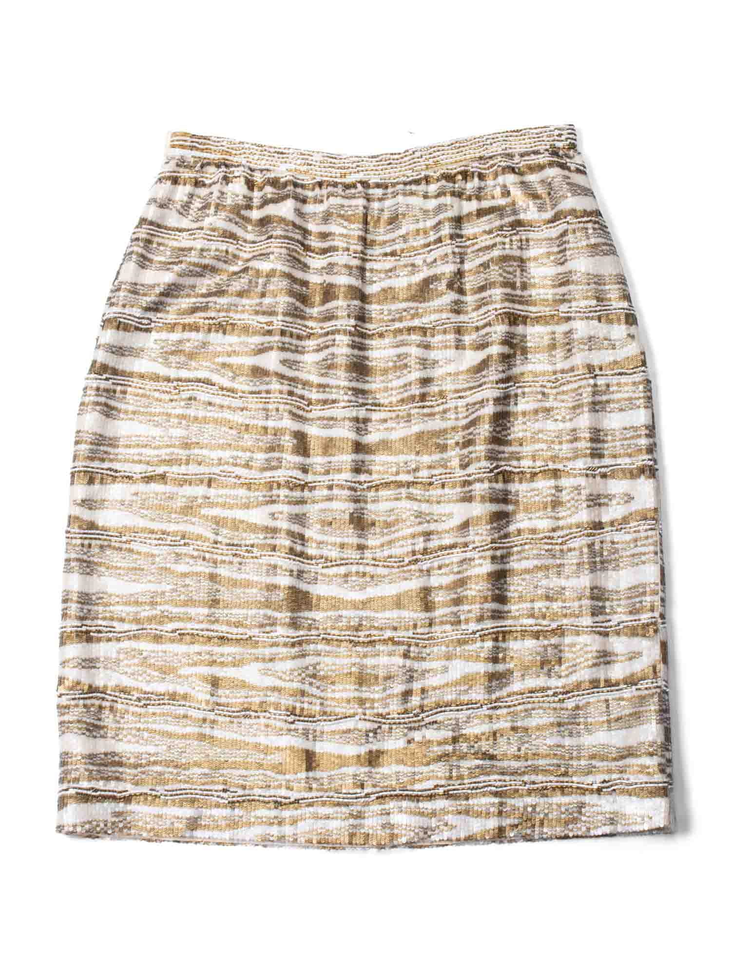 Bill Blass Sequin Hand Made Midi Skirt Gold-designer resale