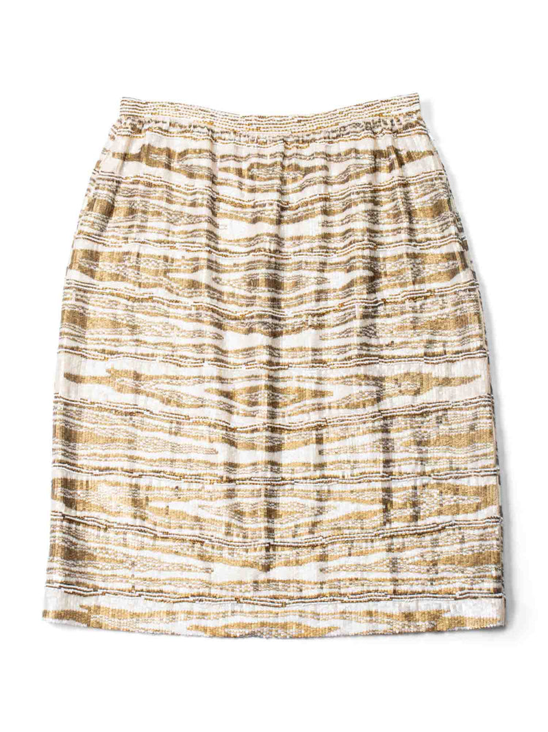 Bill Blass Sequin Hand Made Midi Skirt Gold-designer resale