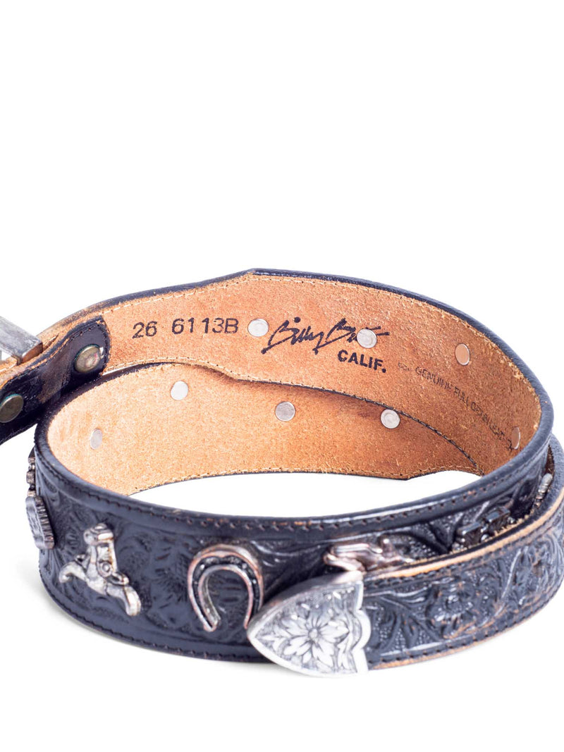 Billy Belts California Vintage Western Leather Belt Black Silver-designer resale