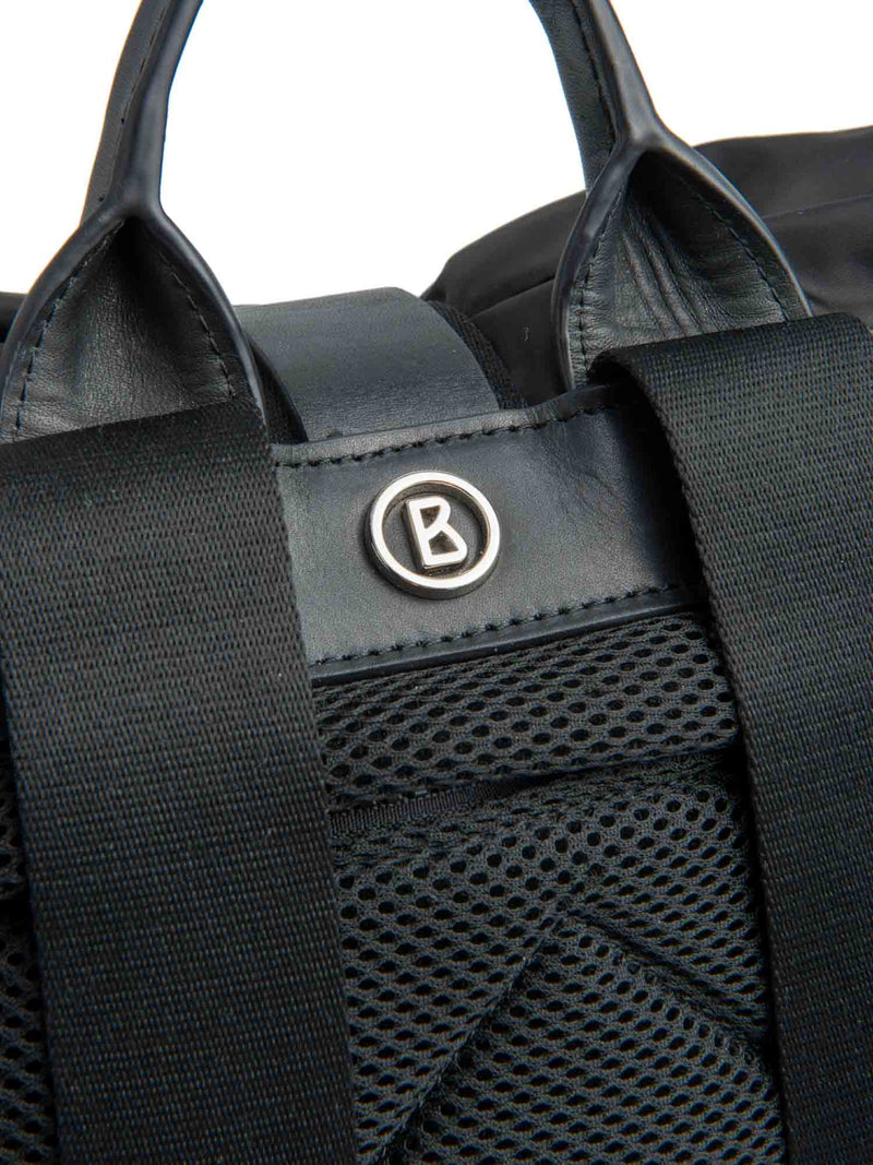 bogner leather backpack Bogner Logo Leather Nylon Puffy Backpack Black
