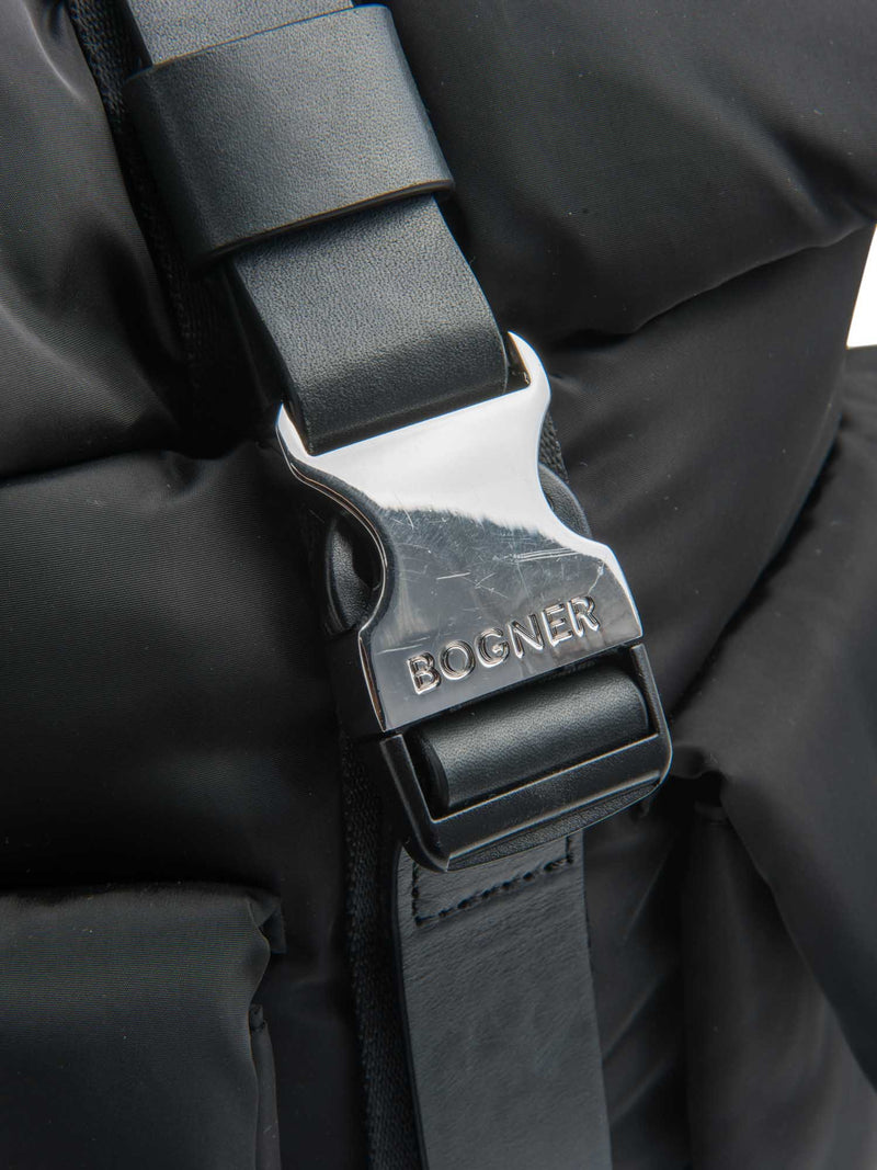 Bogner Logo Leather Nylon Puffy Backpack Black-designer resale