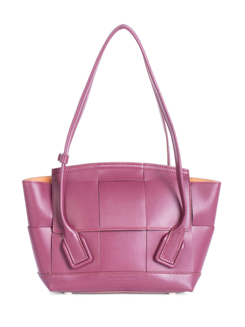 Bottega Veneta Intercciato Leather Arco Top Handle Bag Burgundy-designer resale