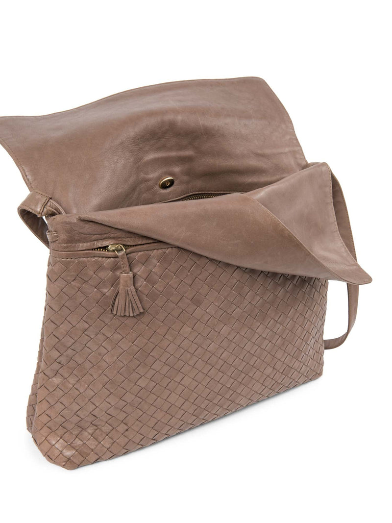 Bottega Veneta Intrecciato Flap Messenger Bag Taupe-designer resale