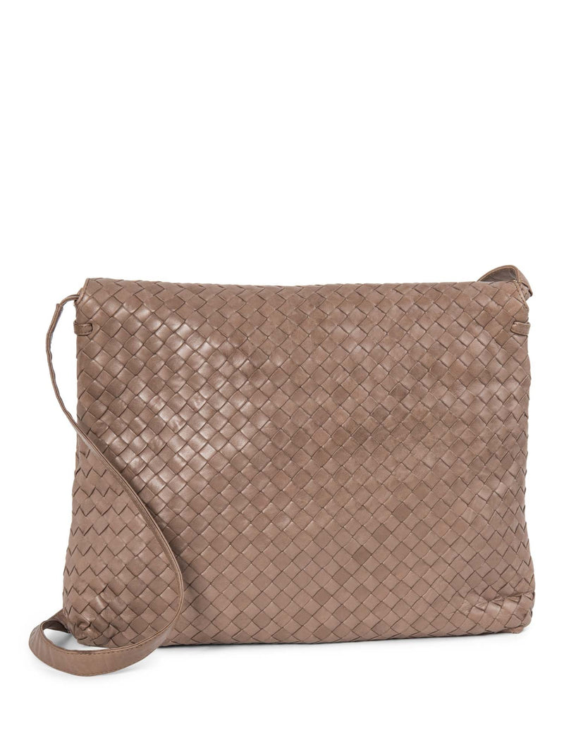 Bottega Veneta Intrecciato Flap Messenger Bag Taupe-designer resale