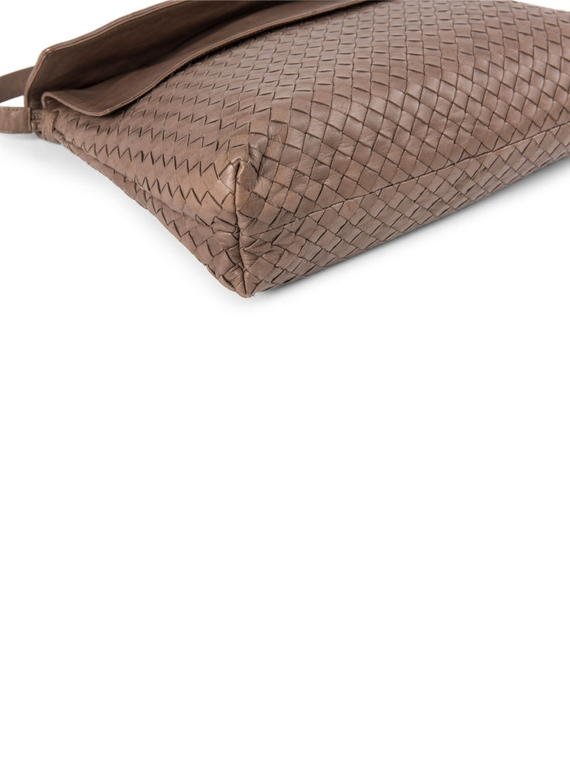 Bottega Veneta Intrecciato Flap Messenger Bag Taupe-designer resale