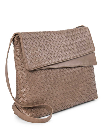 Bottega Veneta Intrecciato Flap Messenger Bag Taupe-designer resale
