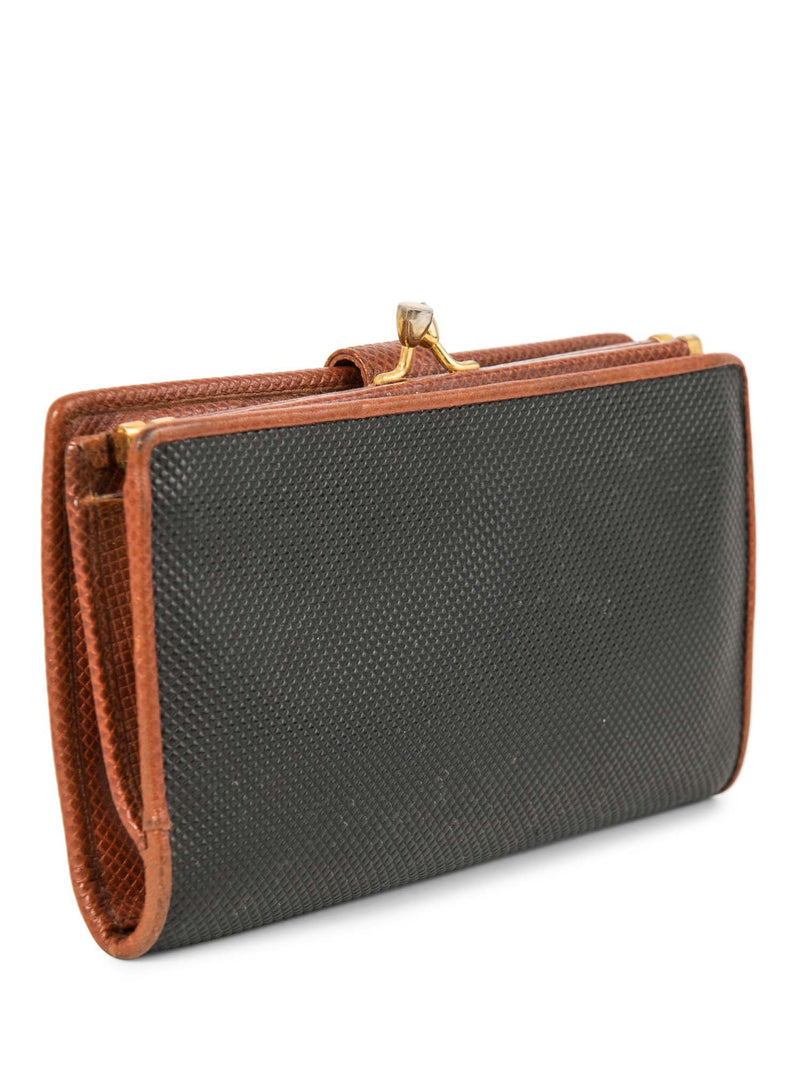 Bottega Veneta Leather Kisslock Wallet Black Brown