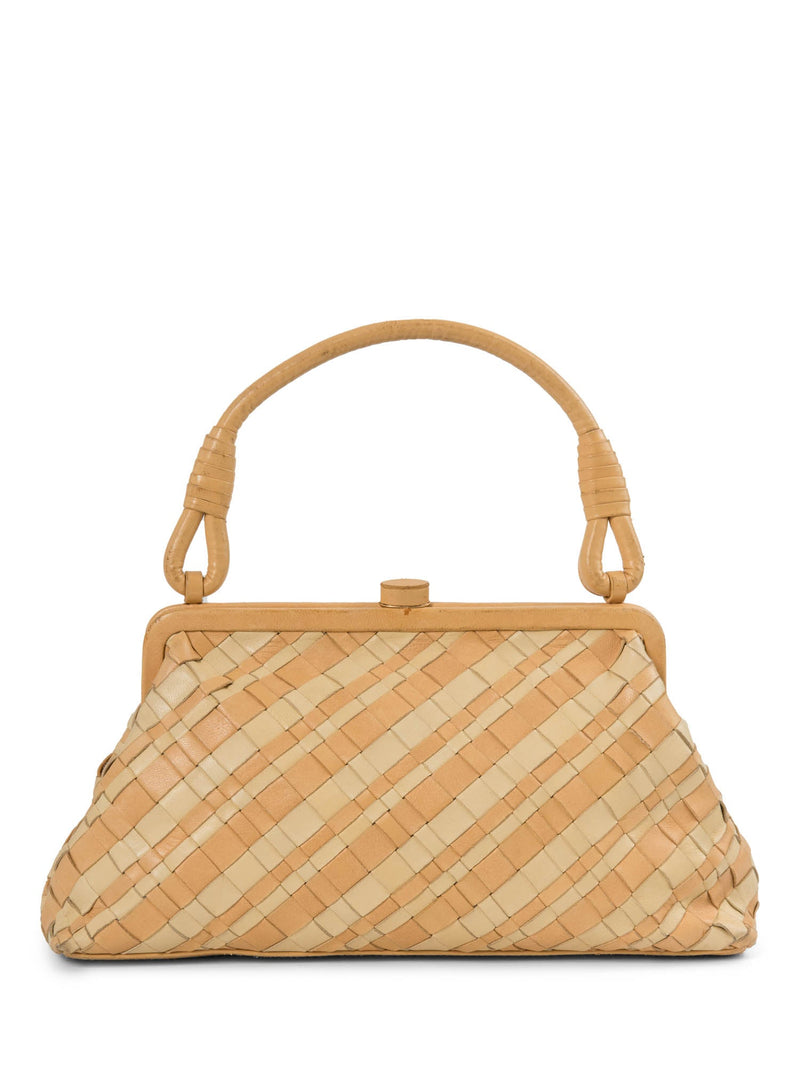 Bottega Veneta Nappa Intercciato Kisslock Top Handle Bag Ivory Beige-designer resale