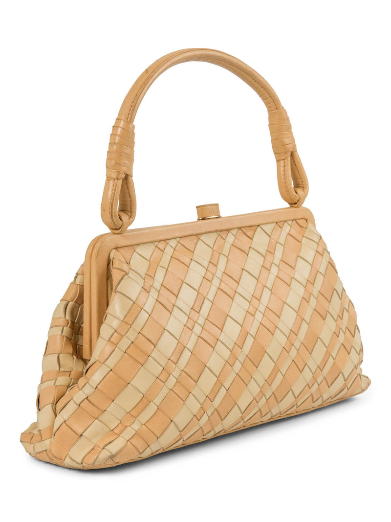 Bottega Veneta Nappa Intercciato Kisslock Top Handle Bag Ivory Beige-designer resale