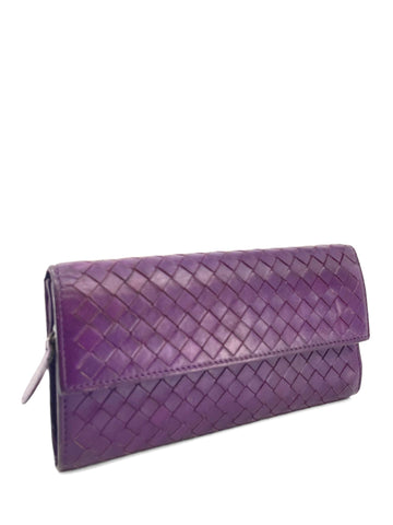 Bottega Veneta Nappa Intrecciato Flap Wallet Purple-designer resale