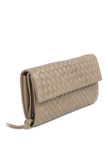 Bottega Veneta Nappa Intrecciato Flap Wallet Taupe-designer resale