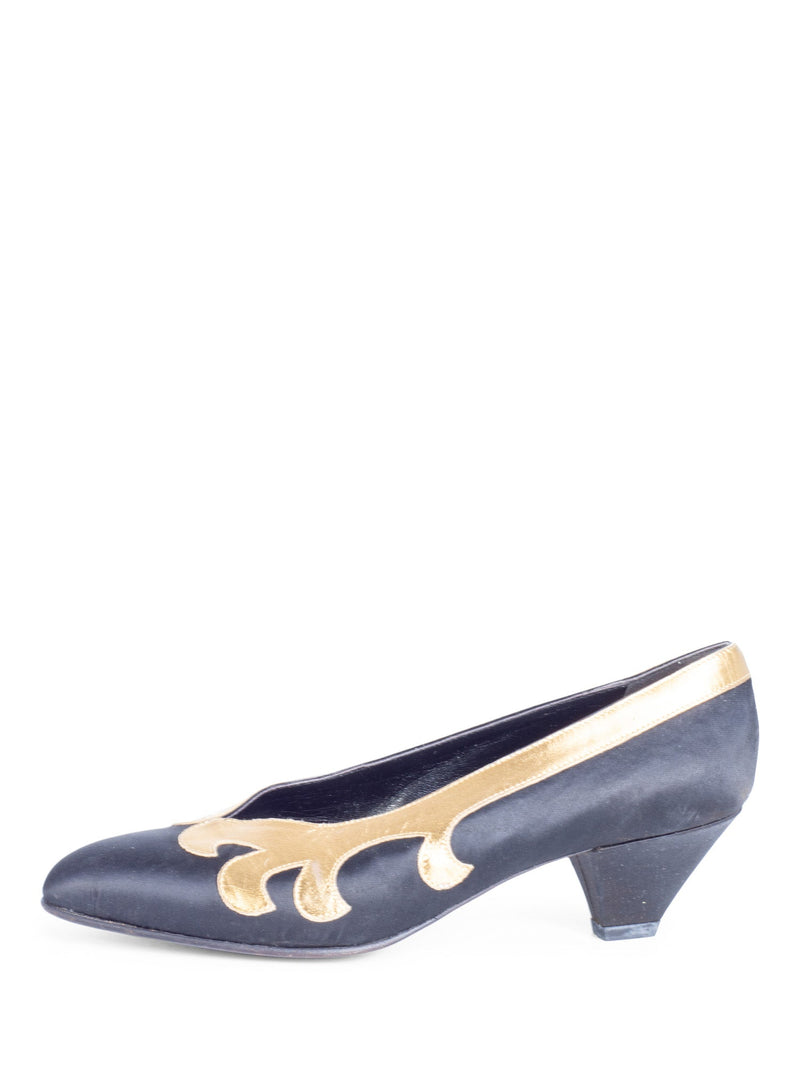Bottega Veneta Satin Leather Embellished Kitten Heel Black Gold-designer resale