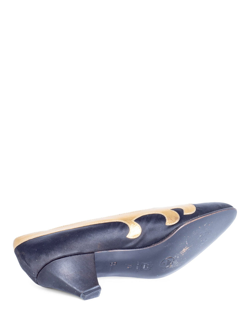 Bottega Veneta Satin Leather Embellished Kitten Heel Black Gold-designer resale