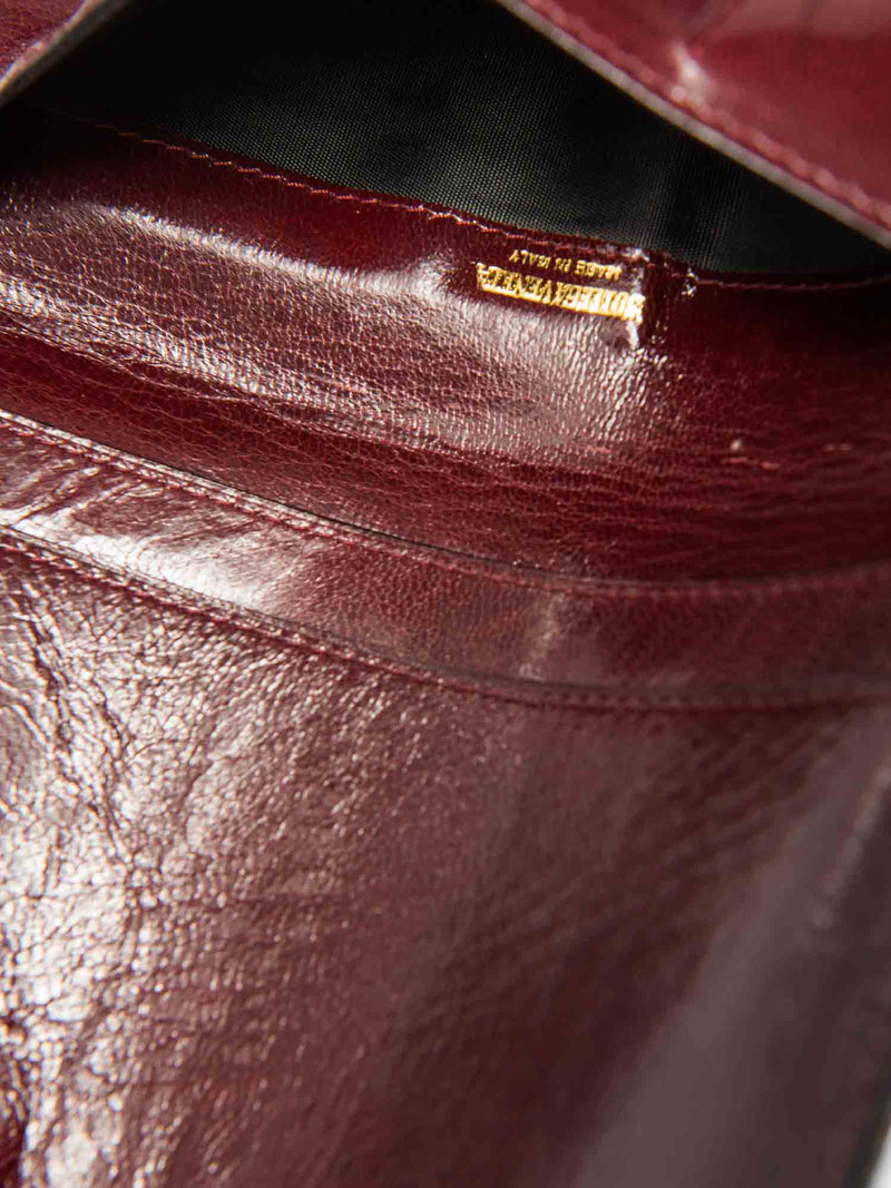 Bottega Veneta Shiny Exotic Skin Flap Wallet Burgundy-designer resale