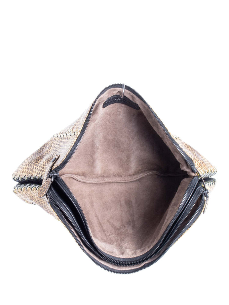 Bottega Veneta Snakeskin Leather Clutch Bag Brown-designer resale