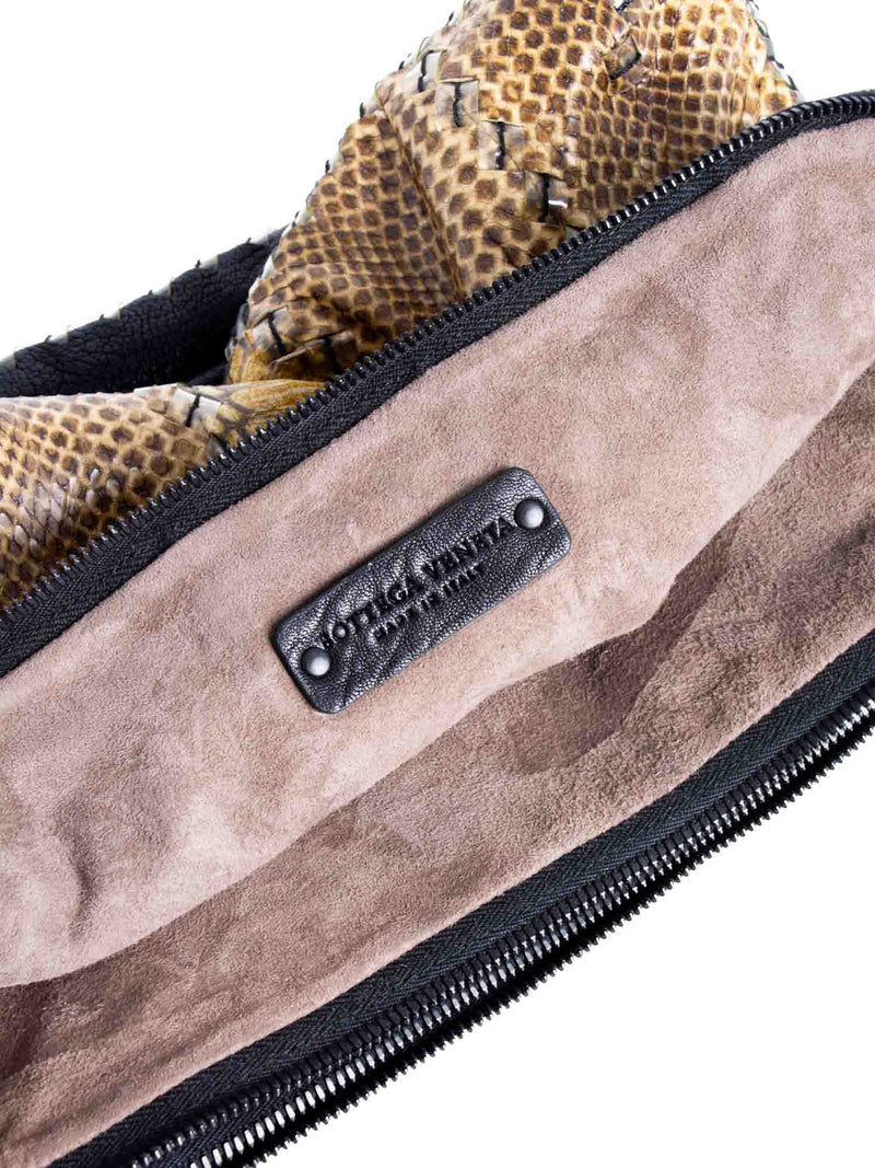 Bottega Veneta Snakeskin Leather Clutch Bag Brown-designer resale