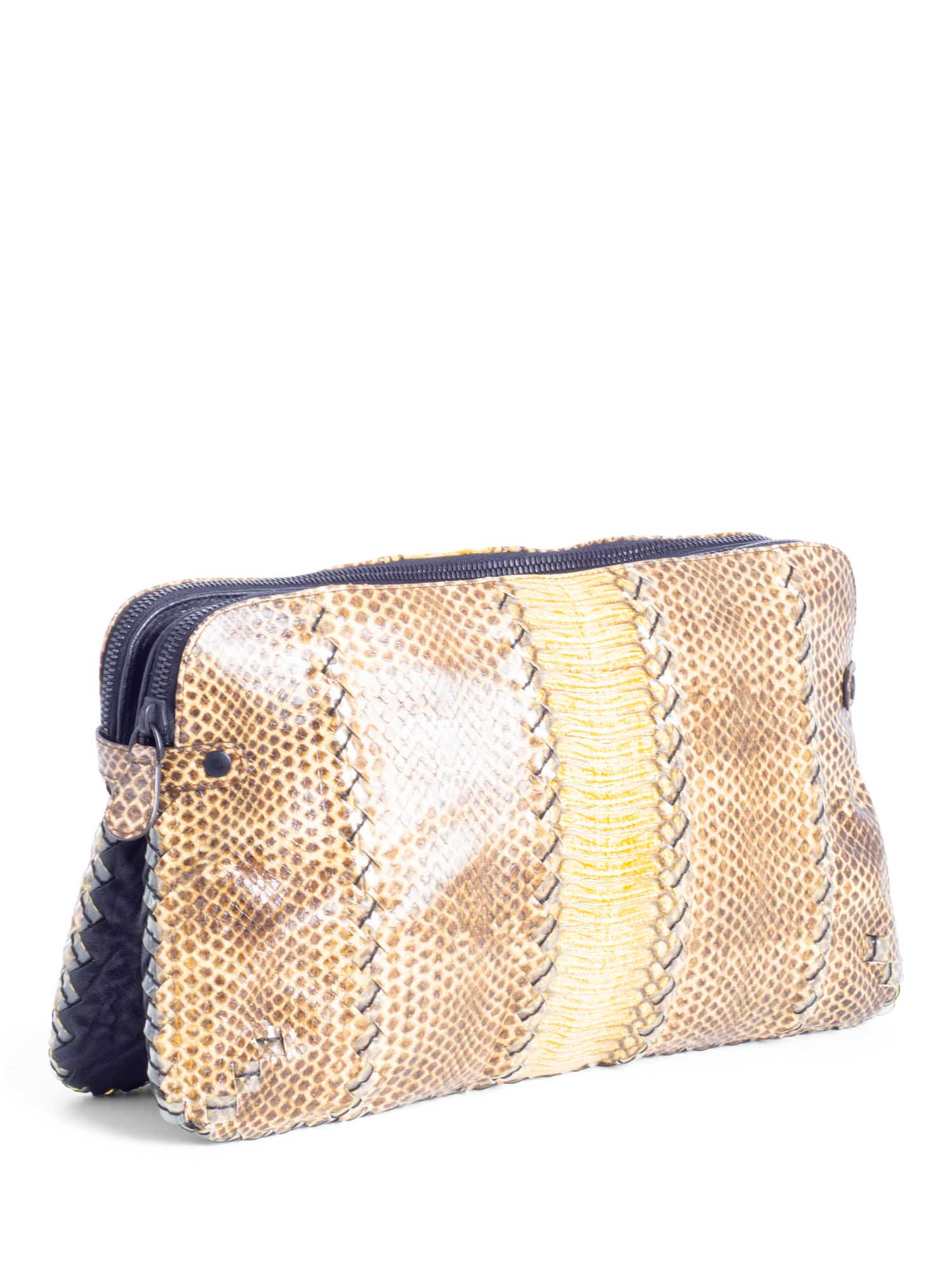 Bottega Veneta Snakeskin Leather Clutch Bag Brown-designer resale