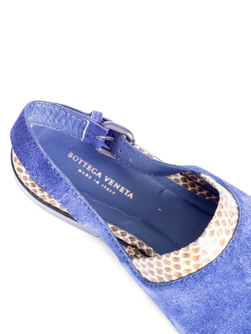 Bottega Veneta Suede Python Leather Flat Sandal Blue Brown-designer resale