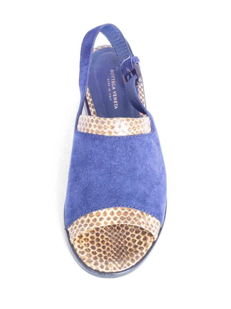Bottega Veneta Suede Python Leather Flat Sandal Blue Brown-designer resale