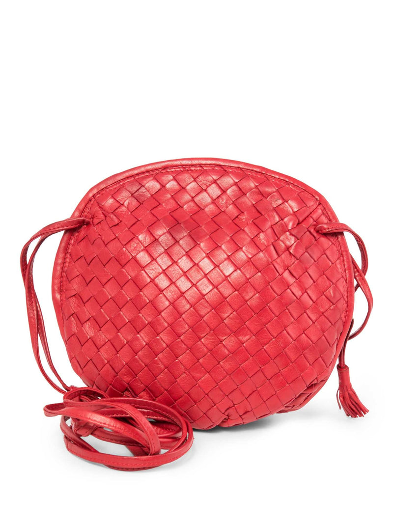 Bottega Veneta Vintage Intercciato Leather Tassel Messenger Bag Red-designer resale