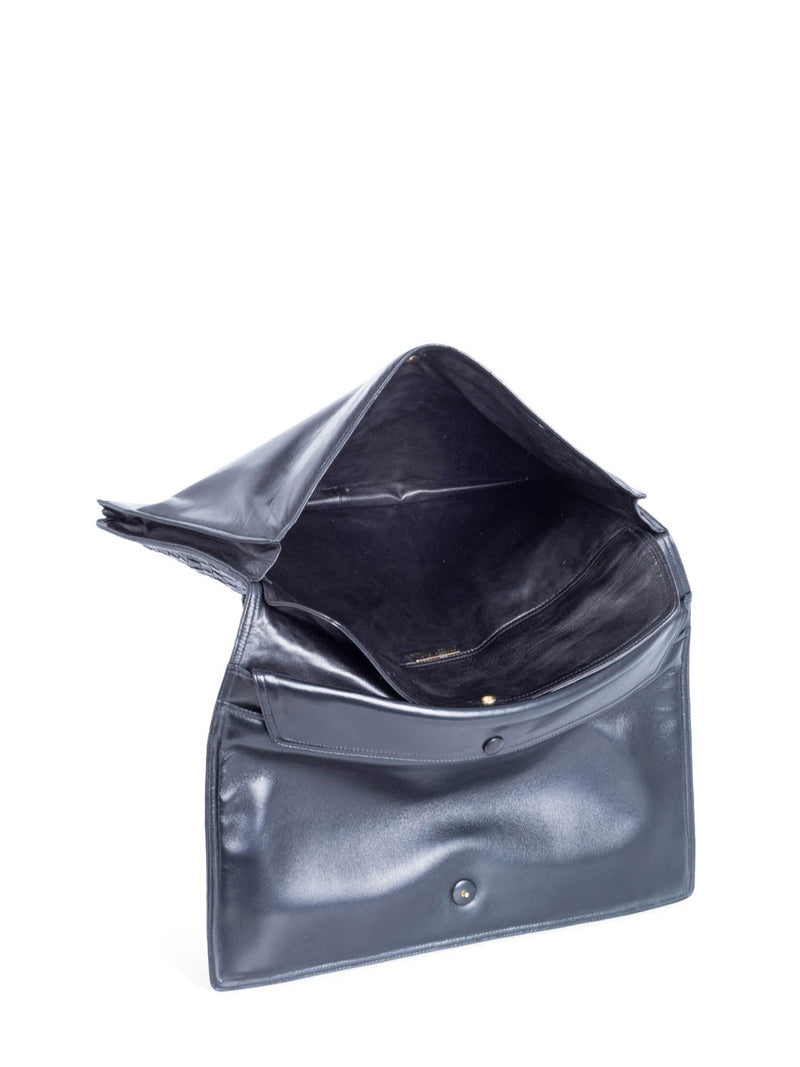 Bottega Veneta Vintage Intrecciato Flap Portfolio Clutch Black-designer resale