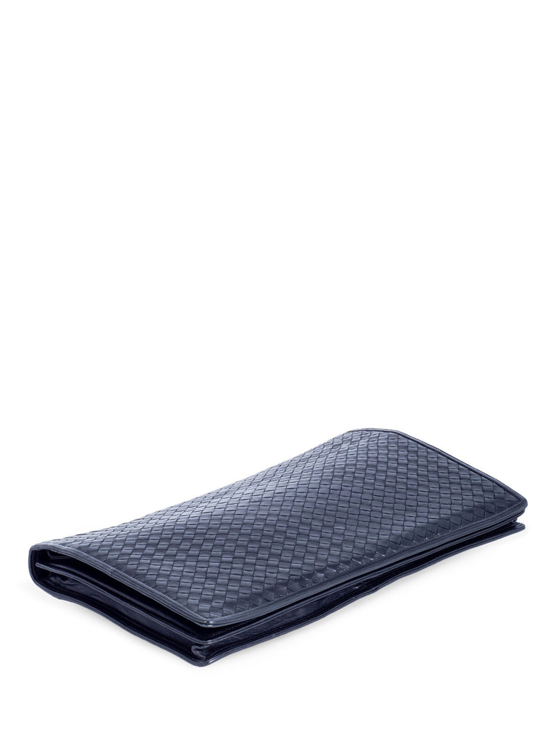 Bottega Veneta Vintage Intrecciato Flap Portfolio Clutch Black-designer resale