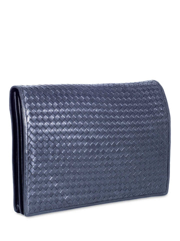 Bottega Veneta Vintage Intrecciato Flap Portfolio Clutch Black-designer resale