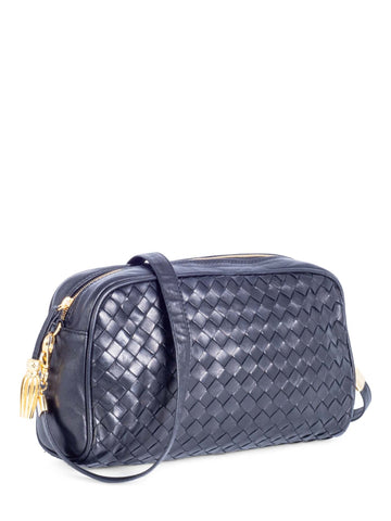 Bottega Veneta Vintage Intrecciato Messenger Bag Mirror Set Black-designer resale