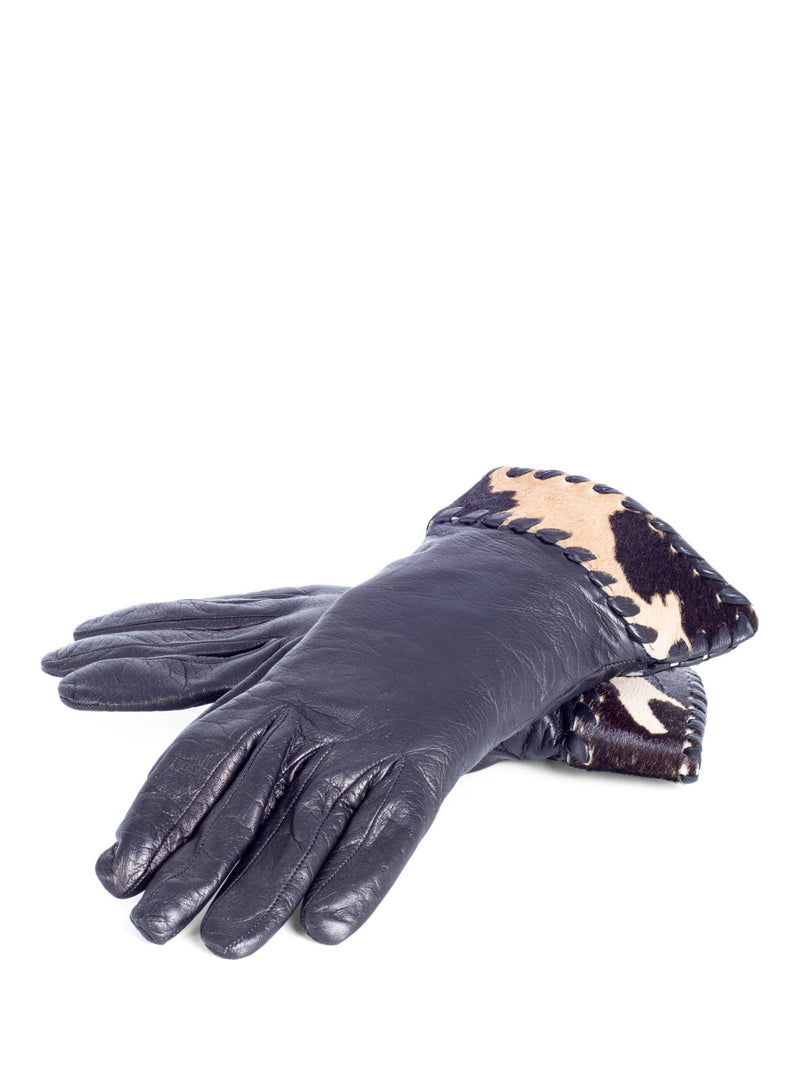 Bottega Veneta Vintage Leather Cowhide Gloves Black Brown-designer resale