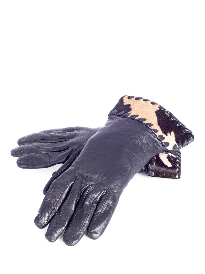 Bottega Veneta Vintage Leather Cowhide Gloves Black Brown-designer resale