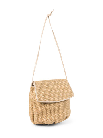 Bottega Veneta Vintage Raffia Flap Shoulder Bag Beige-designer resale
